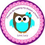 Baby Owl Baby Shower Sticker Labels 2 Inch Round..