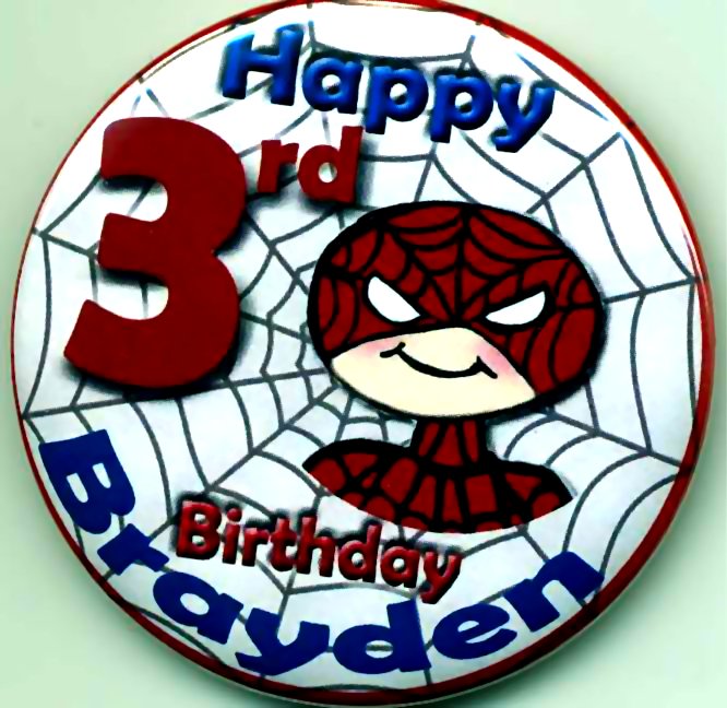 Birthday Party Buttons Siderman Inspired Personalized Buttons Custom Buttons
