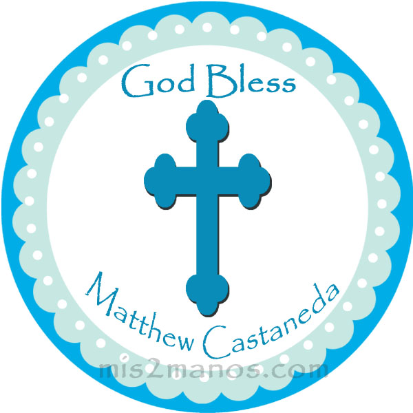 Baptism Stickers Personalized Labels 2 Inch Round Favor Tag For Baptism Blue Christening Stickers Set Of 20